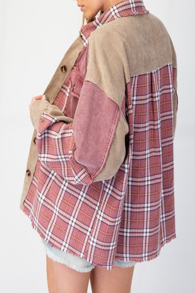 Treetops Plaid Mix Corduroy Shacket