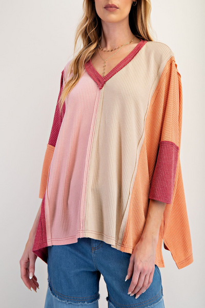 I Got You Colorblock Waffle Knit Soft Washed Top