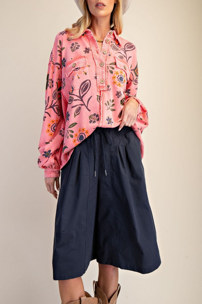 Dreamin Floral Print Collared Pullover