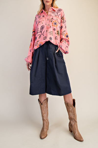 Dreamin Floral Print Collared Pullover