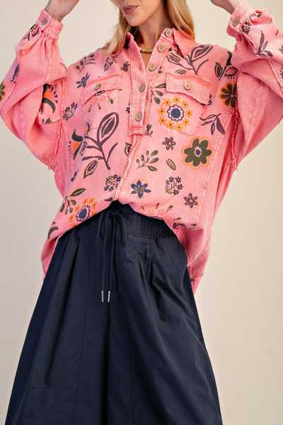 Dreamin Floral Print Collared Pullover