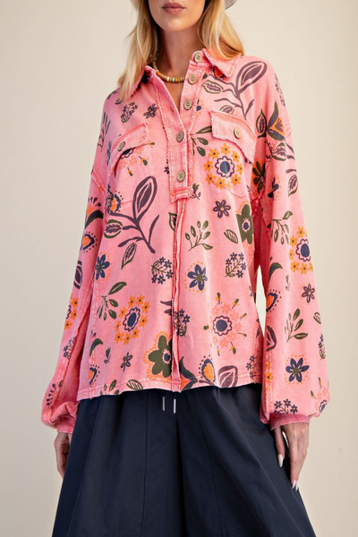 Dreamin Floral Print Collared Pullover