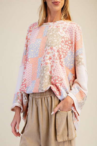 Mural Patchwork Print Mix Washed Pullover
