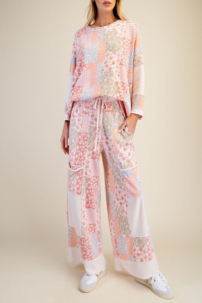 Mural Patchwork Print Mix Washed Pullover