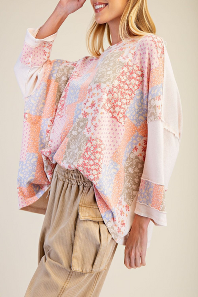 Mural Patchwork Print Mix Washed Pullover