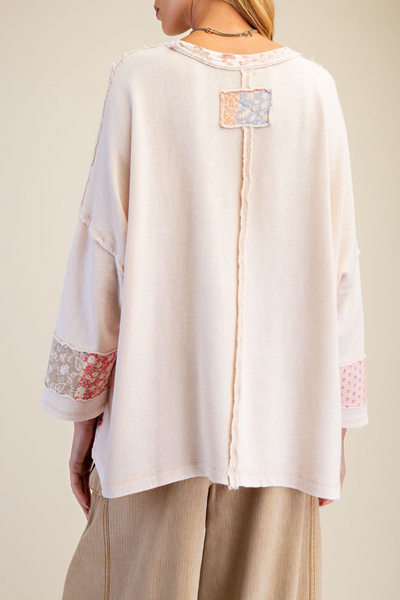 Mural Patchwork Print Mix Washed Pullover