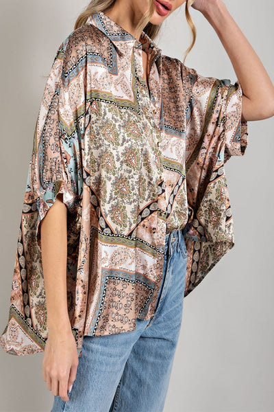 Take Your Time Printed Half Sleeve Blouse Top