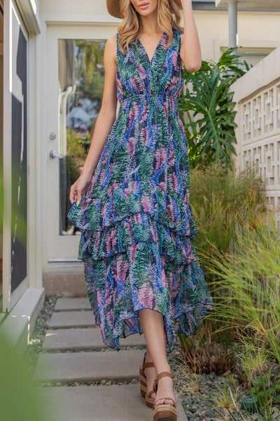 Where She Goes Leaf Print Midi Dress