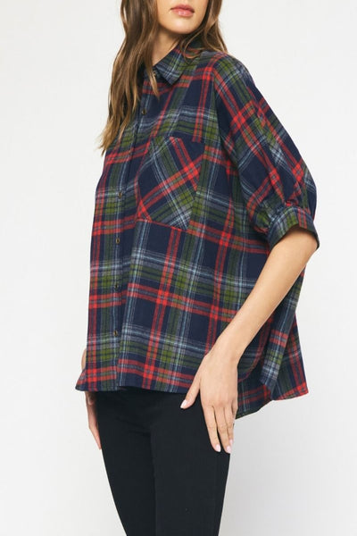 Once Again Plaid Button Up Top