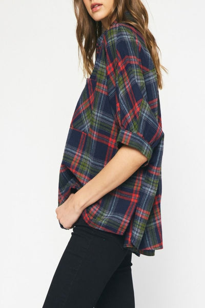Once Again Plaid Button Up Top
