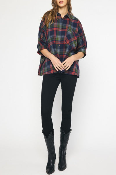Once Again Plaid Button Up Top