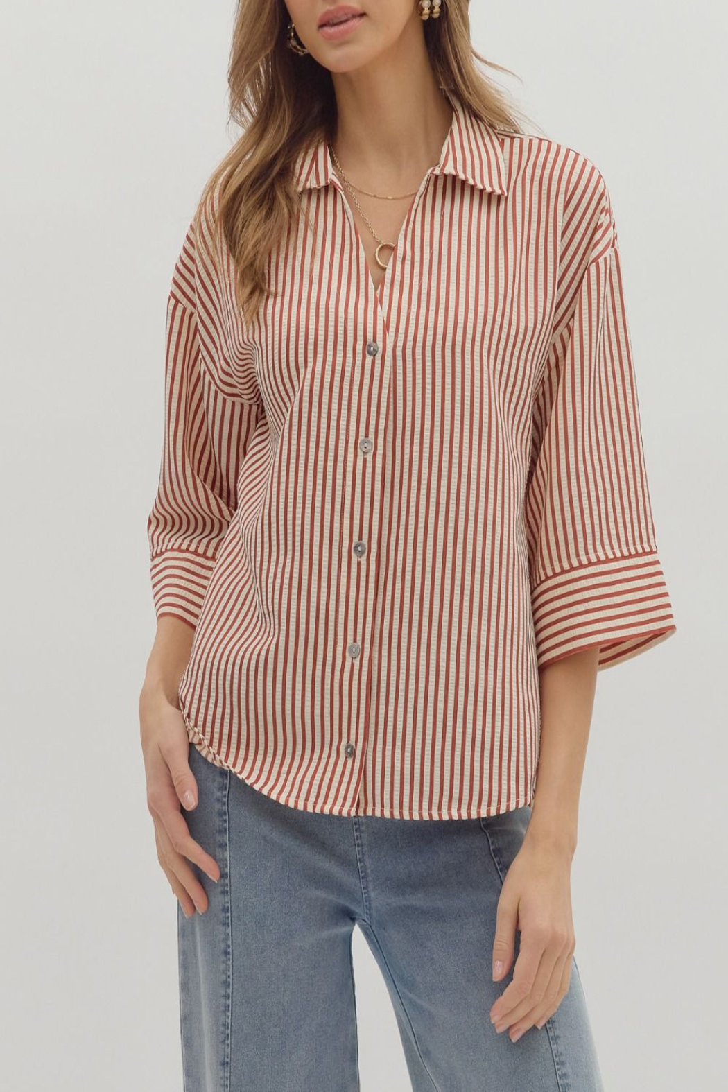 Between Us Striped Button Down Top