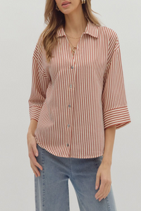 Between Us Striped Button Down Top