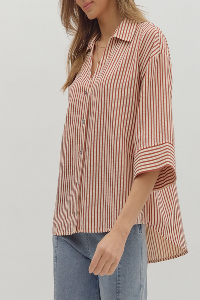 Between Us Striped Button Down Top