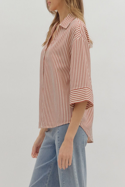 Between Us Striped Button Down Top