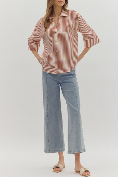 Between Us Striped Button Down Top