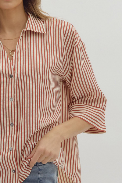 Between Us Striped Button Down Top
