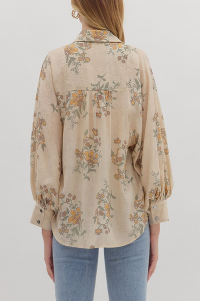 Across A Meadow Floral Print Button Down Top