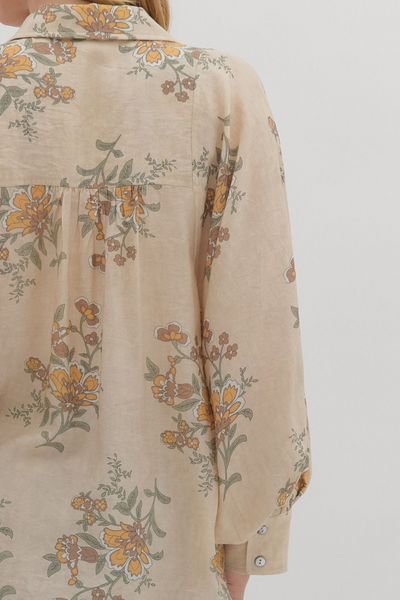 Across A Meadow Floral Print Button Down Top