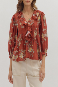 Golden Hour Floral Print Ruffled Blouse