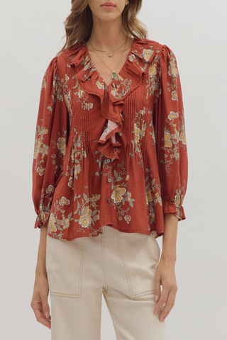 Golden Hour Floral Print Ruffled Blouse