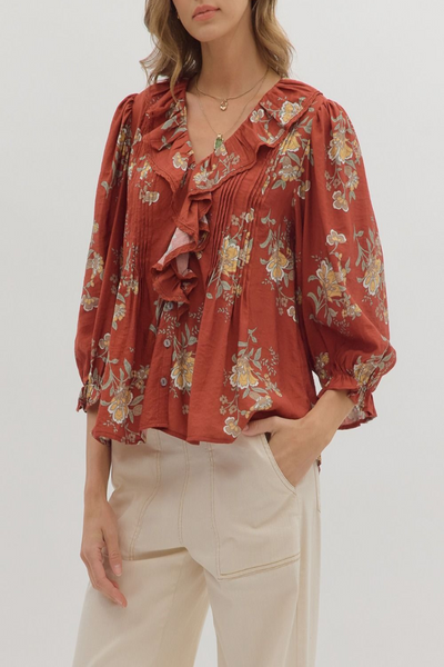 Golden Hour Floral Print Ruffled Blouse