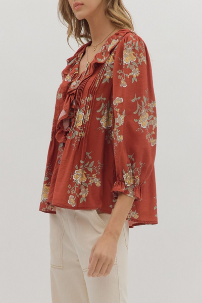 Golden Hour Floral Print Ruffled Blouse