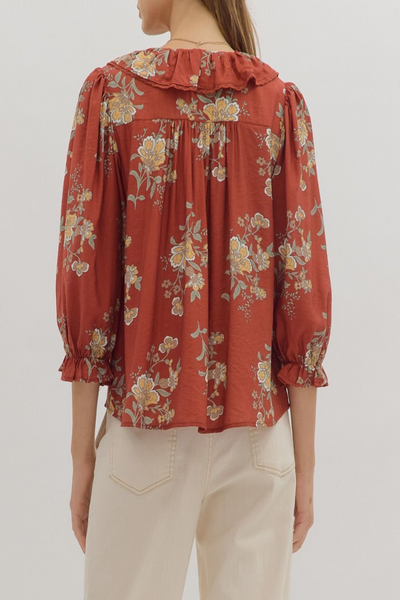 Golden Hour Floral Print Ruffled Blouse