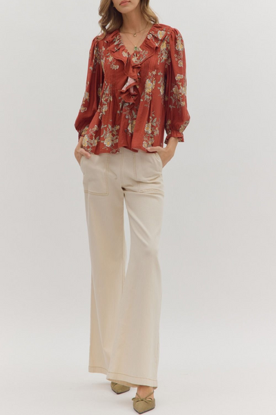 Golden Hour Floral Print Ruffled Blouse