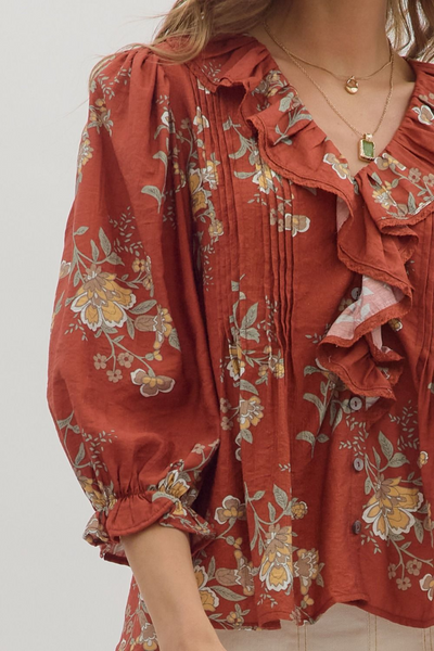Golden Hour Floral Print Ruffled Blouse