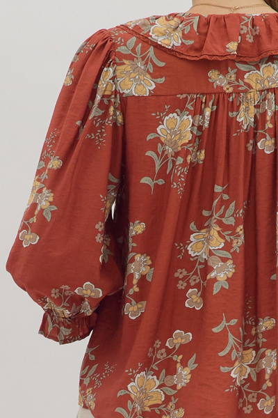 Golden Hour Floral Print Ruffled Blouse