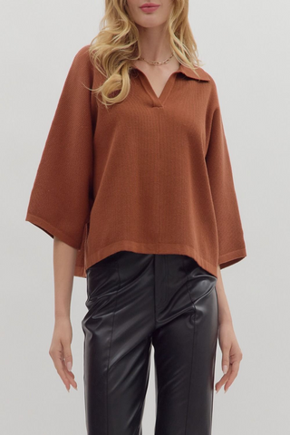 Amber Skies Collared Ribbed Sweater