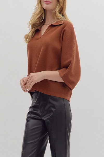 Amber Skies Collared Ribbed Sweater