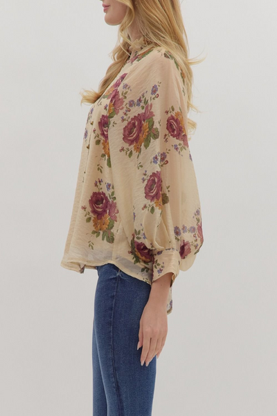 Blossom Serenade Floral Print Button Down Top