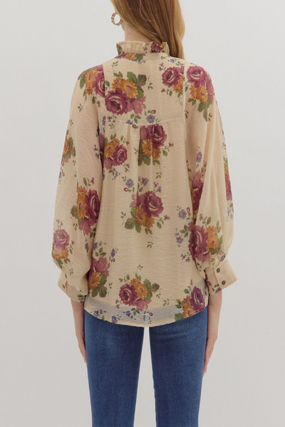 Blossom Serenade Floral Print Button Down Top