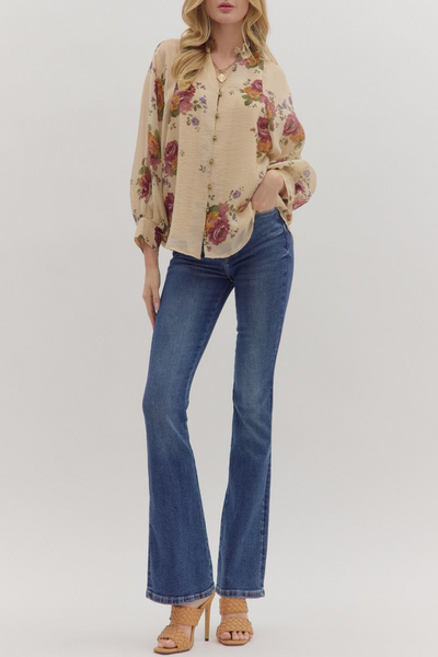 Blossom Serenade Floral Print Button Down Top