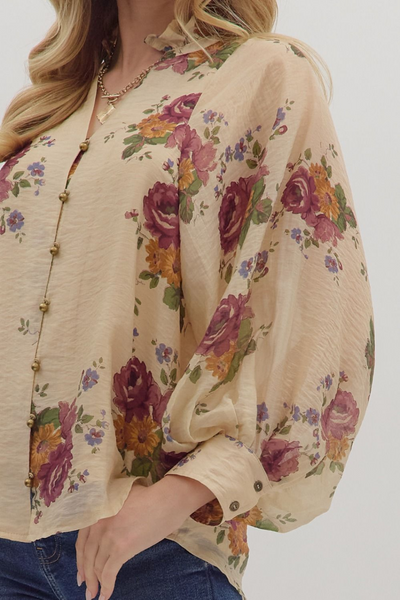 Blossom Serenade Floral Print Button Down Top