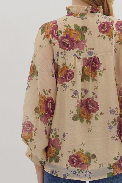 Blossom Serenade Floral Print Button Down Top