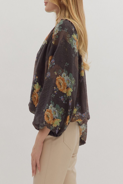 Autumn Serenade Floral Print Puff Sleeve Top