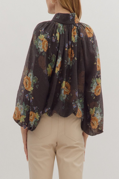 Autumn Serenade Floral Print Puff Sleeve Top