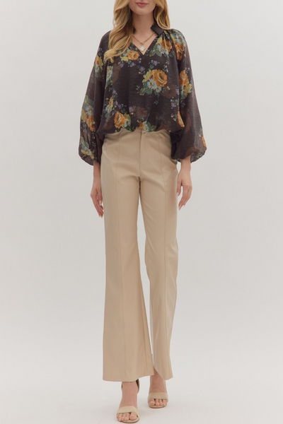 Autumn Serenade Floral Print Puff Sleeve Top