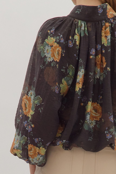 Autumn Serenade Floral Print Puff Sleeve Top