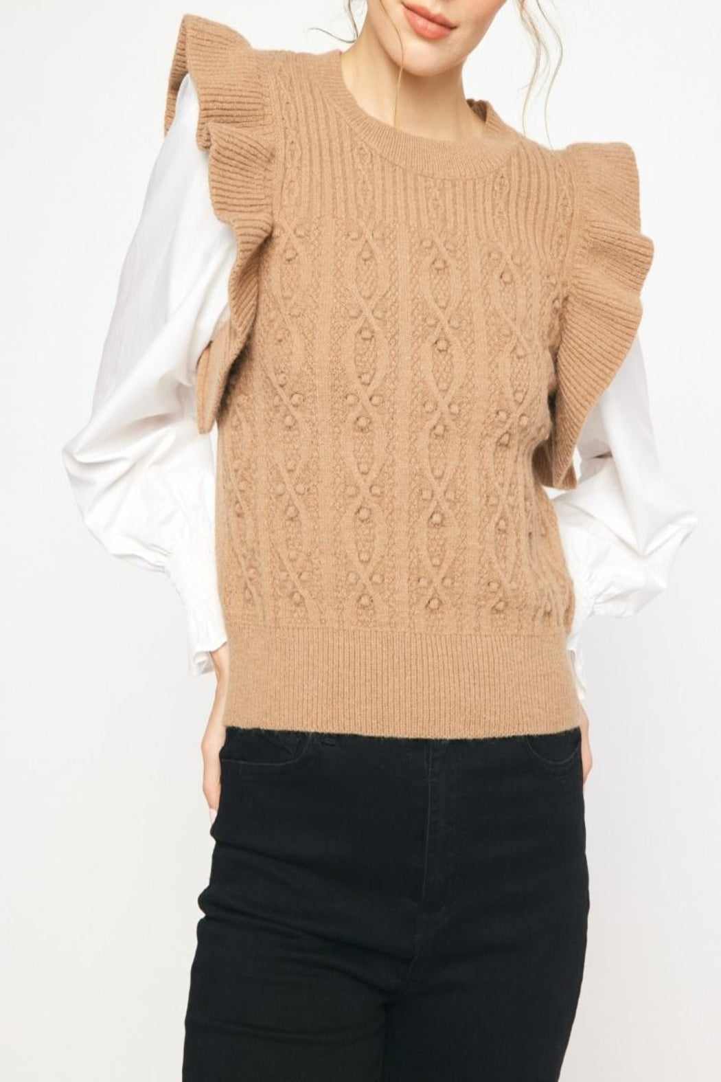 Class Act Cable Knit Sweater Vest Top