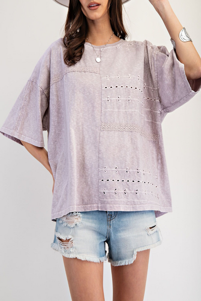 Lavender Girl Embossed Lace Mix Top