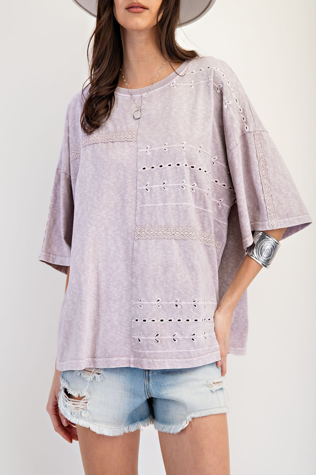 Lavender Girl Embossed Lace Mix Top