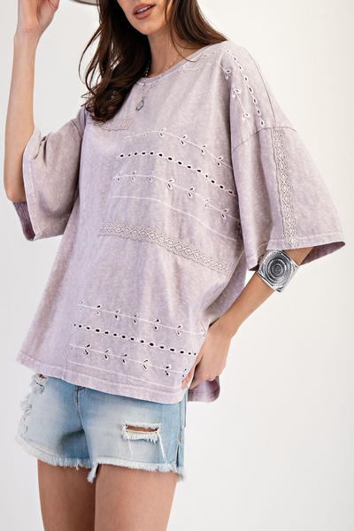 Lavender Girl Embossed Lace Mix Top