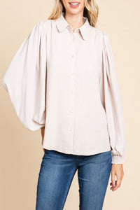 Returning Home Solid Crinkle Button Down Top