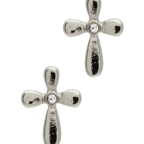 Laura Janelle Silver Round Cross Stud Earrings