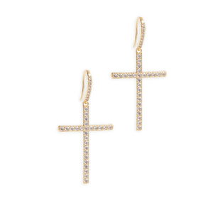 Laura Janelle Dangle Rhinestone Cross Hook Earrings