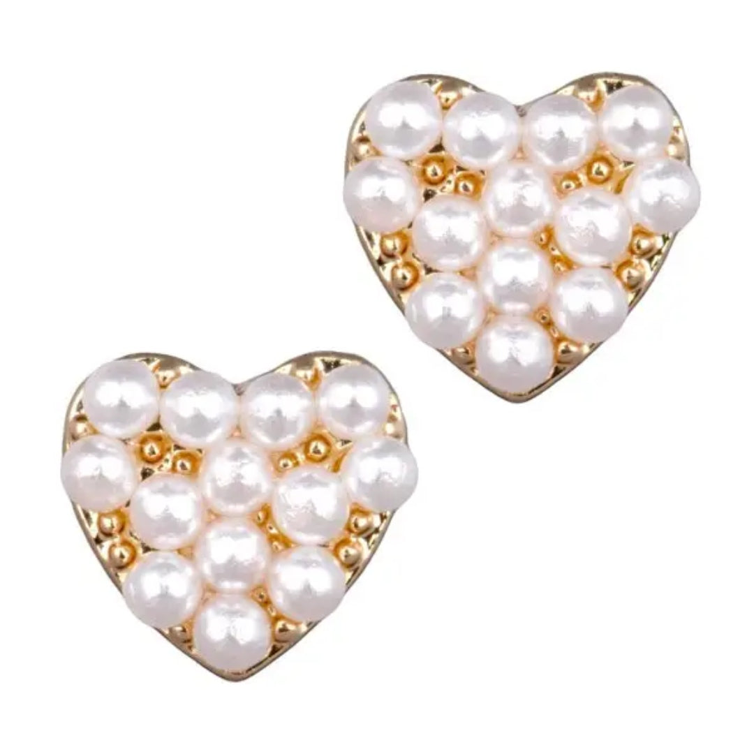Laura Janelle Gold Pearl Heart Stud Earrings